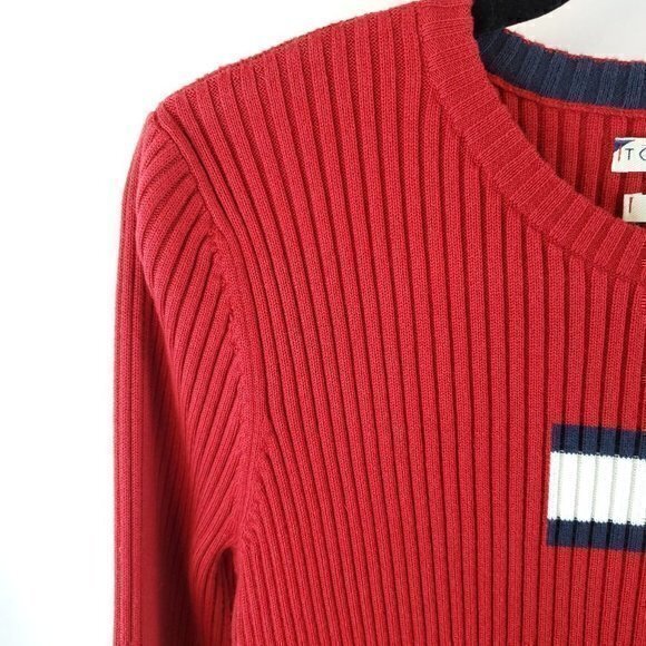 Vintage Y2K Tommy Hilfiger Logo Red Ribbed Long Sleeve 100% Cotton Sweat… - Picture 4 of 16